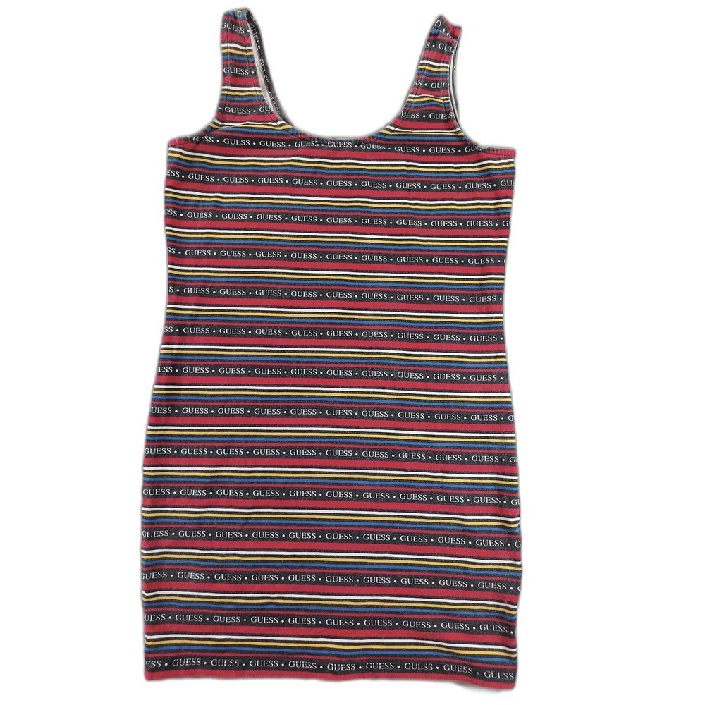 GUESS Tank Dress Womens M Multicolor Cotton Scoop Neck Sleeveless All Over Logo